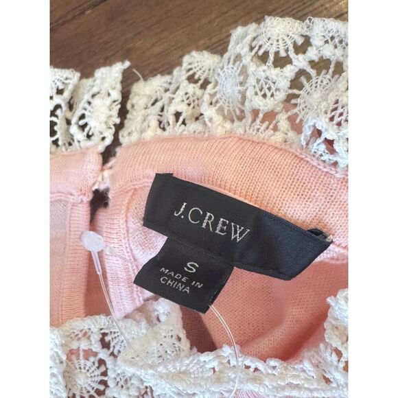 J.Crew Tippi 100% Merino Wool Sweater Pink Lace Collar Detail Size Small EUC - Picture 6 of 10